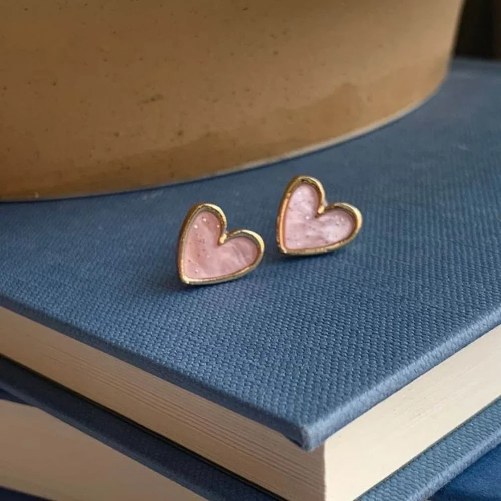 Brand new Sweet Heart Stud Earrings Delicate Gold And blush pink